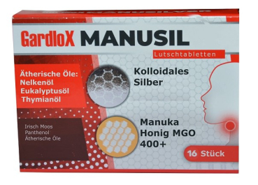 Manusilver Lutschtabletten mit kolloidalem Silber, ätherischen Ölen, Manuka Honig, bei Halsentzündung, Zahnfleischentzündung