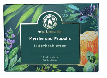 24 Lutschtabletten, Myrrhe, Propolis, isländisches Moos, Thymian, Salbei, bei Erkältung, Husten, schleimlösend, bekämpfen halsschmerzen