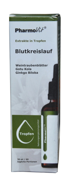 Tropfen für die Duchblutung in den Venen und Kopf, 30ml mit Ginkgo, Weintraubenblätter, Gotu kola