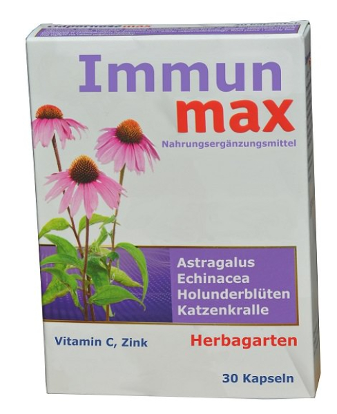 Immun max, 30 Kapseln bei Erkältung, für Abwehrkäfte, Immunssystem, bei wiederkehrenden Infektionen der Atemwege, 4 Pflanzenextrakte, Vitamine,