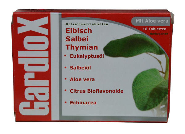 Gardlox Lutschtabletten, 16 Stück, bei Halsschmerzen, Heiserkeit, Erkältung, gegen Bakterien, Viren, mit Salbei, Thymian, Eibisch, Eukalyptusöl, schleimlösend, Zahnfleischentzündung