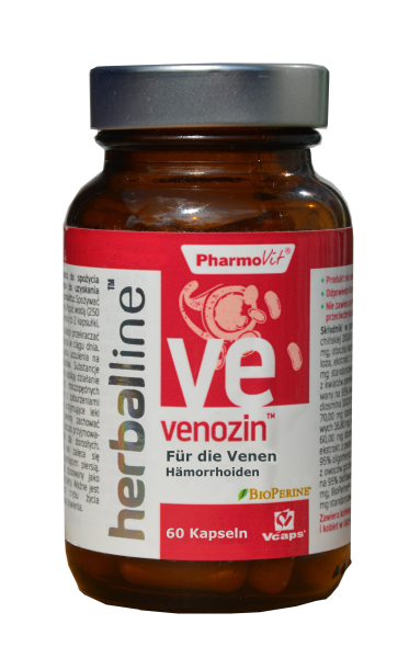 Venozin, capsules for the legs and veins, hemorrhoids, several herbal extracts improve blood circulation and slow down swelling in the legs herbagarten